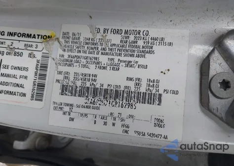 2016 Ford Fusion Se из США, поврежденный, VIN 3FA6P0H71GR162985